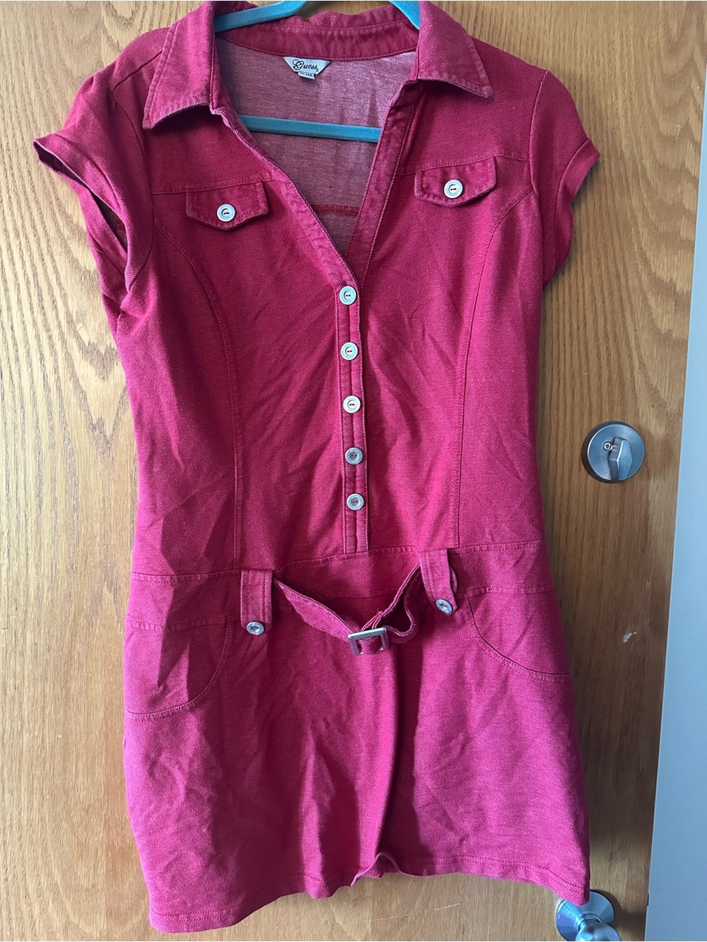 Guess Women's Short-Sleeve Mini Dress in Deep Raspberry